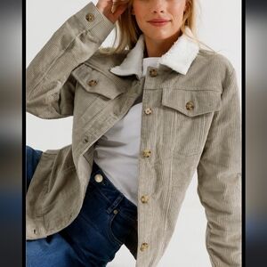 Ashley by 26 International Faux Shearling Green Corduroy Jacket Women